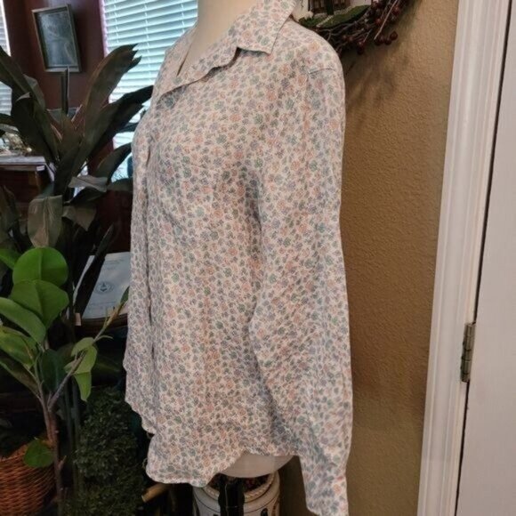 Grayson Anthropologie Linen Top Blue Floral Printer Cottage Core Beach P… - Picture 4 of 8